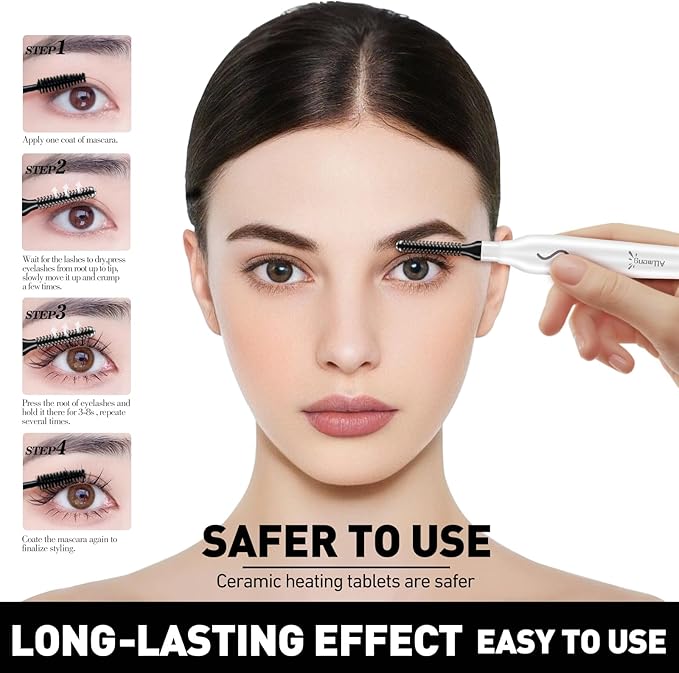 Heated Eyelash Curlers-Electric Eyelash Curler for Makeup Tools USB Rechargeable,Fast Heat up Within 10s - 24 Hours Long Lasting (White)