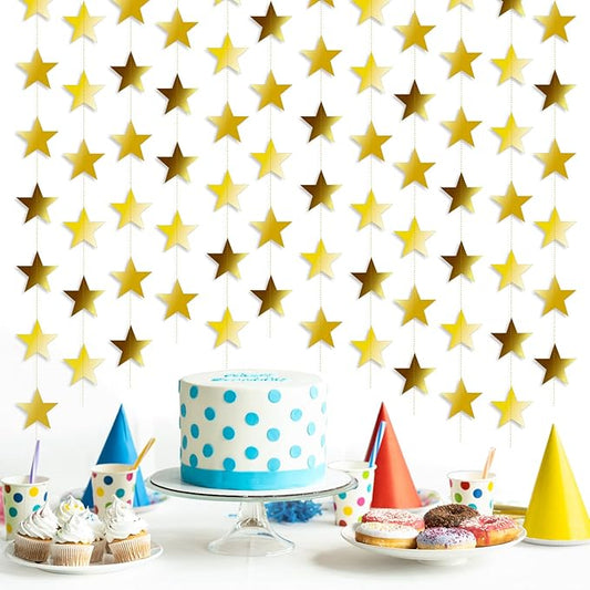 158 Feet 12 PCS Glitter Gold Star Garland Banner Decoration, Reflective Sparkle Little Star Paper Hanging Decor Double Side Star Streamer Bunting for Party Wedding Christmas Birthday Festival
