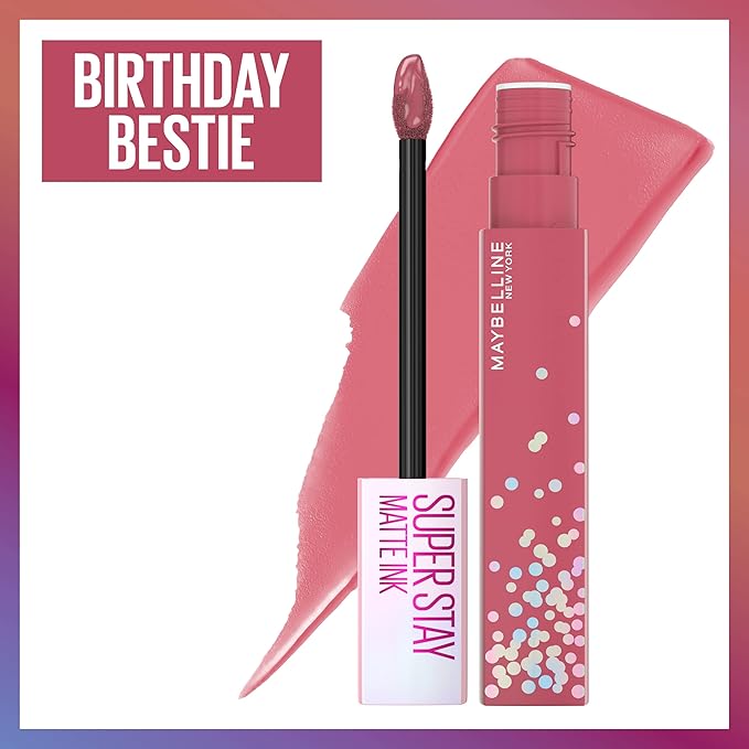 MAYBELLINE New York Super Stay Matte Ink Liquid Lipstick, Transfer Proof, Long Lasting, Limited Edition Birthday Bestie Cake Scented Shades, 0.17 Fl Oz
