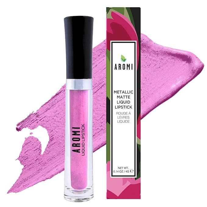 Aromi Light Pink Metallic Liquid Lipstick | Baby Pink Lip Color for Women with Shimmery Finish, Long Lasting, Waterproof, Vegan (Pink Frosting)