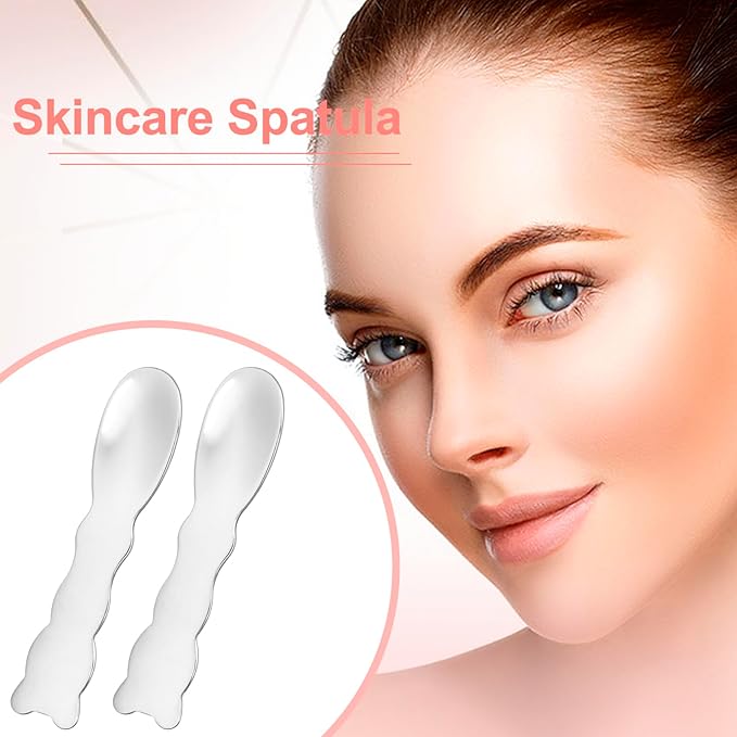 3pcs Mini Metal Makeup Spatula, Reusable Cosmetic Cream Spatulas Spoon, Skincare Scoop Applicator Facial Massage Beauty Tools for Mixing and Sampling Face Eye Cream- Silver