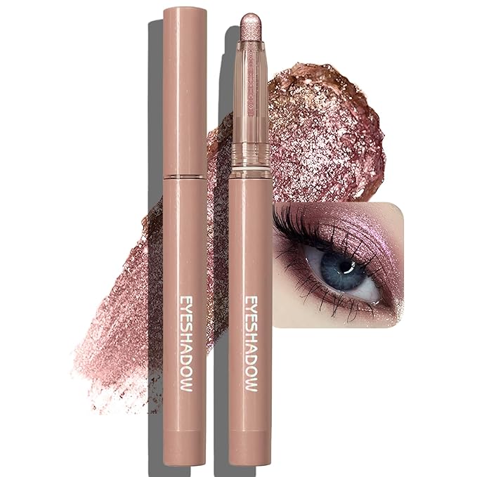 Glitter Eyeshadow Stick Metallic Chrome Finish, Shimmer Cream Eye Shadow Stick Long Lasting Holographic Color Sparkle Multi-Use Eye Brightener Highlighter Makeup Blendable Eyeliner Pencil, 6#