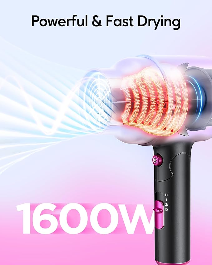 Wavytalk Hair Dryer with Diffuser, Foldable Hair Blow Dryer, 1600W Lightweight Diffuser Hair Dryer for Curly Hair, Black