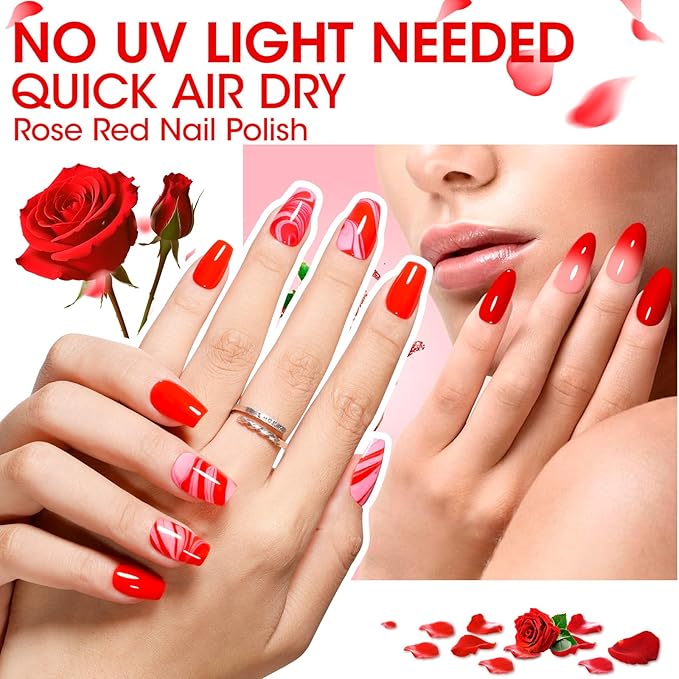 GELLEN Red Pink Nail Polish, Quick Air Dry Natural Traditional Regular Nail Polish Bright Red Hot Pink Set for Acrylic Natural Nails Home Salon, Non UV Gel, Chip Resistant, Hema Free, Non-toxic, 10ml