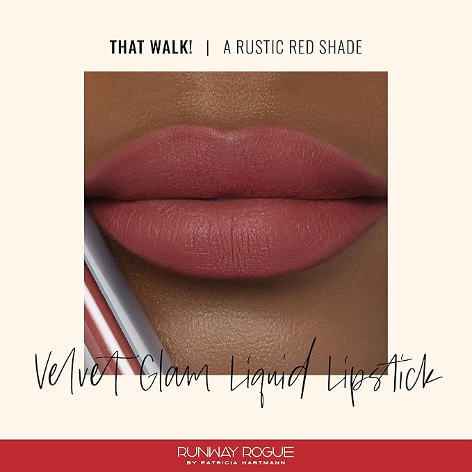 Runway Rogue Velvet Glam Liquid Lipstick, Almost-Matte Rustic Red Lipstick, ‘That Walk!’