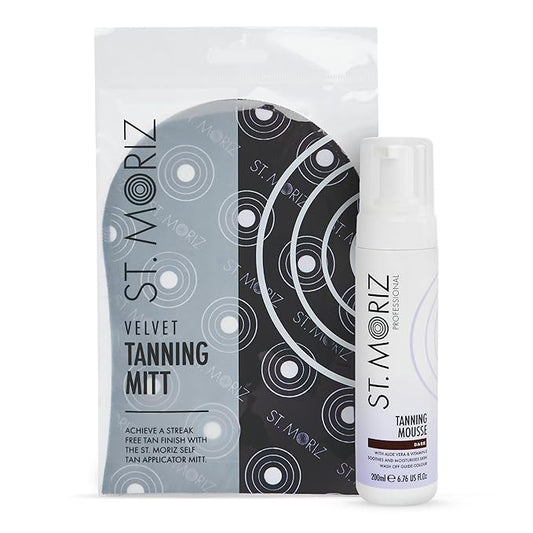 St Moriz Professional Dark Self Tanner Mousse with Tanning Mitt Bundle - Sunless Instant Self Tanning Foam with Vitamin E for Moisturizing (6.76 fl oz)