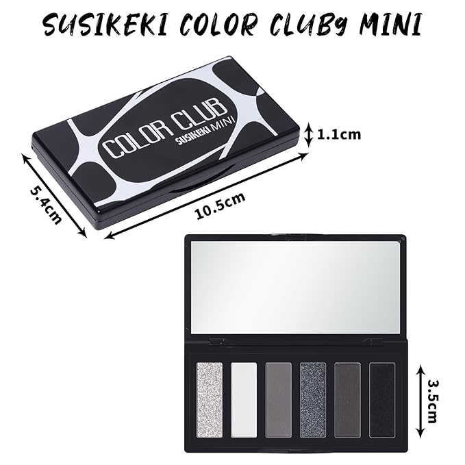 Black Eyeshadow Palette with Mirror Silver Gray Black Tones Matte Shimmer Smokey 6 Colors Mini Eye Shadow Pallet Travel Size Highly Pigmented for Vampire Clown Joker Goth Halloween Makeup
