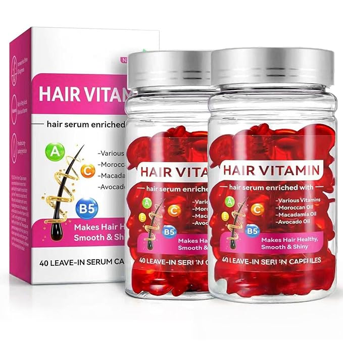 2 Box Hair Treatment Vitamin Serum Oil Capsules, No Rinse – Enriched with Vitamins A C E Pro B5 Moroccan Macadamia Avocado Oils Repair Hair Serum for Frizzy and Damaged Hair. (80 Pcs)
