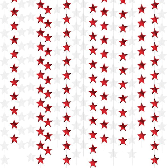 Patelai 130 Feet Glitter Star Garland Banner Decoration Hanging String Star New Year Eve Party Supplies Gold Black Party Decor for 2026 New Year Valentines Wedding Birthday (Red and White)
