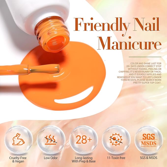 Born Pretty Fall Winter Gel Nail Polish Set Autumn Gel Polish Orange Pumpkin Cozy Campfire Brown Caramel Burgundy Wine Red Green Coffee Gel Nail Polish Fall Colors Collection 39PCS