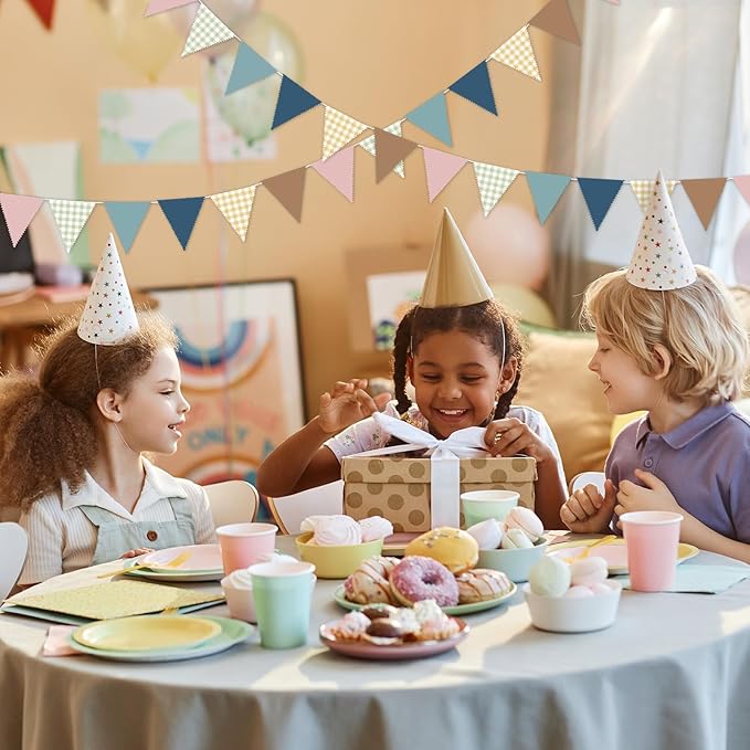 33 Ft Gingham Hanging Banner Decoration Boho Pennant Plaid Triangle Flag Fabric Bunting Garland for Birthday Wedding Baby Shower Party Supplies