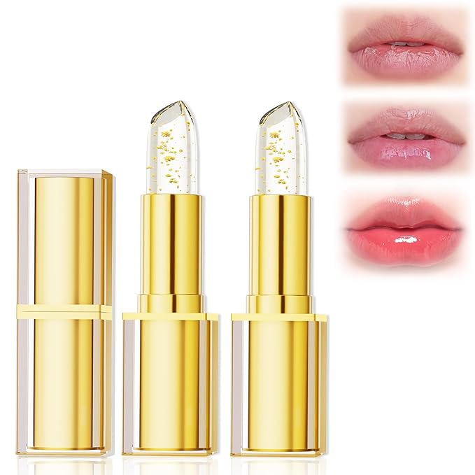 Transferproof Color Changing Lipstick, Color Changing Lipstick for Women, Gold Crystal Ph LipstickColorChanging, Magic Temperature ChangingColorLipstick, Long Lasting 24 Hours Moisturizing