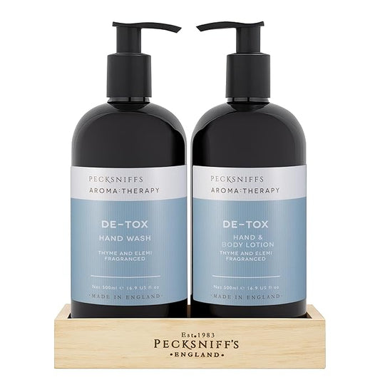 Pecksniff's Aroma:Therapy De-Tox Duo Caddy, 500 ml/16.9 fl oz Hand Wash and 500 ml/16.9 fl oz Hand & Body Lotion