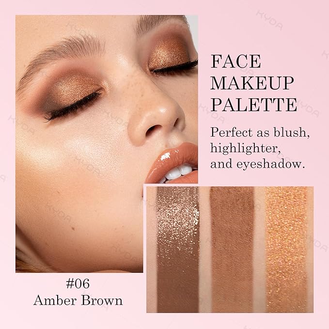 KYDA 3 Colors Blush Palette, All-In-One Face Maleup Palette, Matte Cheek Blusher Makeup, Multi-Finish Shimmery Blusher, Blendable Blush Highlighter Powder,06