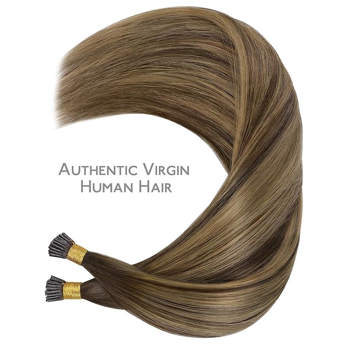 WENNALIFE I Tip Hair Extensions Real Human Hair, 100g 100s 24 Inch Balayage Chocolate Brown to Caramel Blonde Remy Itip Human Hair Extensions Invisible Itips Straight I Tips Cold Fusion Extensions