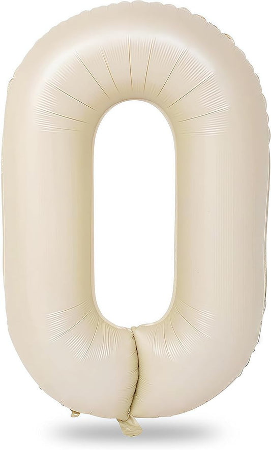 40 In Cream Large Numbers Balloons 0-9, Self Inflating White Sand Foil Number 0 Helium Balloons for Boys Girls, Big Beige Digit 0 Balloons for Women Men Birthday Party Anniversary Supplies Decorations