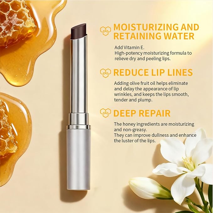 Honey Lip Tinted Lip Balm, Nourishing Hydrating Natural Color, Moisturizing Lip Care for Soft Lips for Daily Use, Enhances Lips with a Subtle Tint, Long Lasting, Lightweight (1PCS Black, Large)