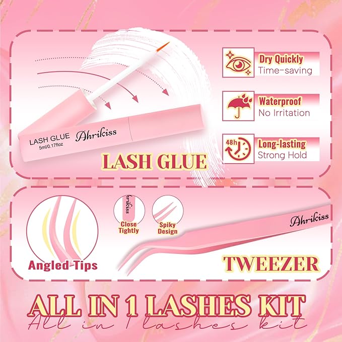 Ahrikiss Lashes Wispy False Eyelashes Natural Look Cat Eye Lashes 8 Pairs Faux Mink Lashes Lightweight Eyelashes Kit with Lash Glue and Lash Tweezers Soft Fake Lashes (Ethereal)