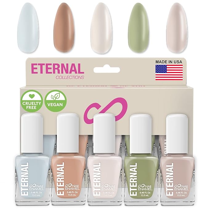 Eternal Pastel Nail Polish Sets for Women (CHIC PASTELS) - Pastel Nail Polish Set for Girls | Long Lasting & Non Toxic Nail Polish Kit for Home DIY Manicure & Pedicure | Made in USA, 13.5mL (Set of 5)