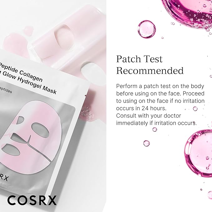 COSRX Pink Peptides Collagen Lifting Glow Hydrogel Face Masks Skincare 3 EA, Collagen Face Mask, Travel Essentials, Overnight Face Mask, Korean SkinCare