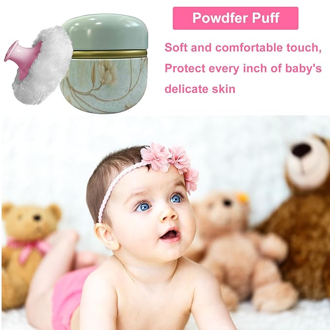 Body Powder Puff and Container for Dusting Powder, Women Powder Puff and Powder Case for Bath and Travel (Blue Future)