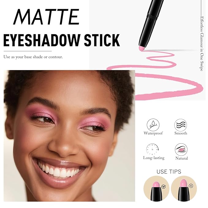 Eyeshadow Stick Matte Eye Shadow Pencil Cream to Powder Eye Brightener Crayon Long-Lasting Crease-Proof Neutral Eyeshadow Buildable & Blendable High Pigmented Eye Liner Makeup for Women, 5 PINK