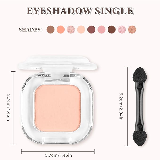 Nude Matte Single Eyeshadow Makeup Powder Palette，High Pigment Blendable Formula Eye Make-up for Women，Neutral Eye Shadow，sombras para ojos，Longwear Waterproof，Vegan & Cruelty-Free，Eyeshadow Gift