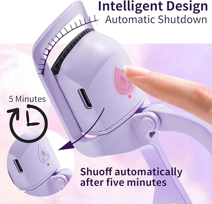 Premium Heated Eyelash Curlers Elevate Your Lash, Rapid Heat-up, USB Rechargeable Electric Eyelash Curler with Sensing Heating Silicone Pad, Heated Lash Curler with Temperature (Purple)