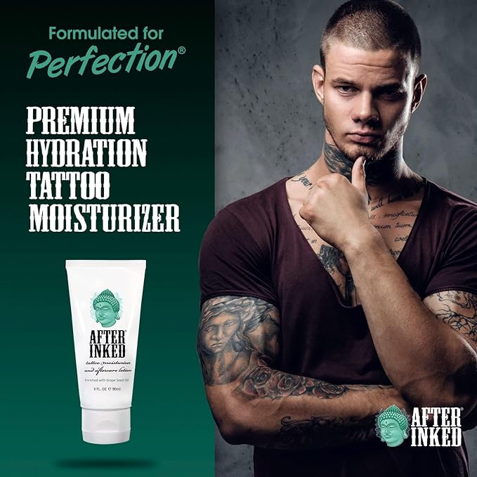 After Inked Tattoo Aftercare Lotion – Moisturizing Balm for Inked Skin, As Seen on INK MASTER – Hydrating Cream with Grape Seed Oil, Skin Nourishment & Daily Maintenance– 3 Fluid oz Tube (12-Pack)
