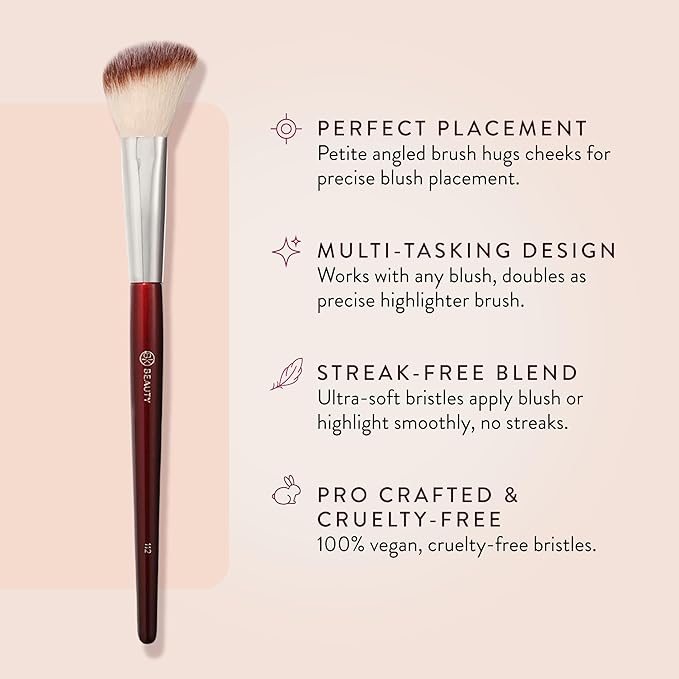 BK BEAUTY 112 SMALL ANGLED FACE BRUSH – Precise Angled Blush Brush for Soft, Natural Blend, Ideal for Blush on Smaller Faces & Highlighting