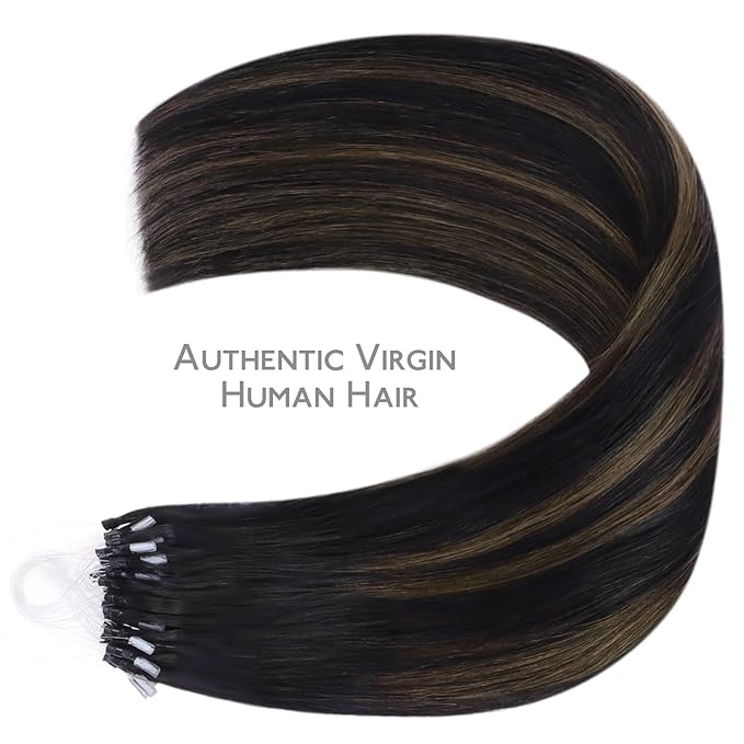 WENNALIFE Microlink Hair Extensions Human Hair, 50g 50s 16 Inch Balayage Natural Black to Chestnut Brown Remy Micro Bead Hair Extensions Real Human Hair Micro Loop
