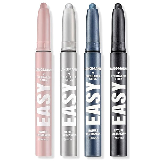 LANGMANNI Eyeshadow Stick,4 PCS Waterproof Multi-Color Eyeshadow Pen Set,Creamy Long-Lasting Eye Makeup Kit,Natural & Shimmer Shades Contour Stick,Gifts For Women (#1+7+22+23-4Colors)