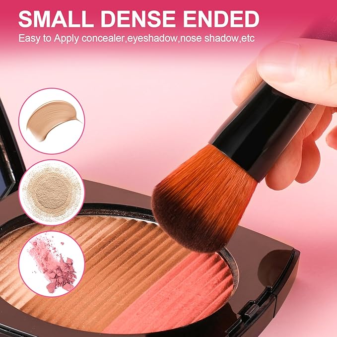 Domed Foundation Brush, 13CM Professional Cheek Blush Brush with Soft Dense Synthetic Bristles Face Kabuki Makeup Brushes for Loose Powder, Liquid, Buffing, Contour, Bronzer, Cream, Blending