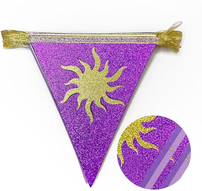 30Ft Purple Sun Party Decorations Purple Pennant Banner Flag Hanging Paper Triangle Bunting with Gold Sun for Birthday Baby Shower Bridal Shower Wedding Bachelorette Engagement Lavender Party Supplies