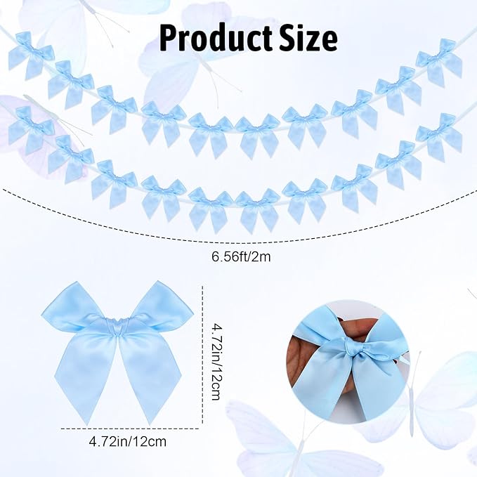 2Pcs Bow Garland Banner,Ribbon Bow Decorations for Party,Blue Bow for Baby Shower Decorations Wedding Bachelorette Bridal Shower Supplies(Blue)