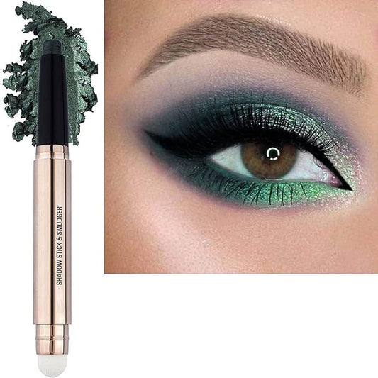 Green Eyeshadow Stick Makeup, Long-Lasting Waterproof Eye Shadow Pencil, Hypoallergenic Smudge-Proof Glitter Primer Palette Shimmer Eyeliner, Easy to Blend Eye Make Up