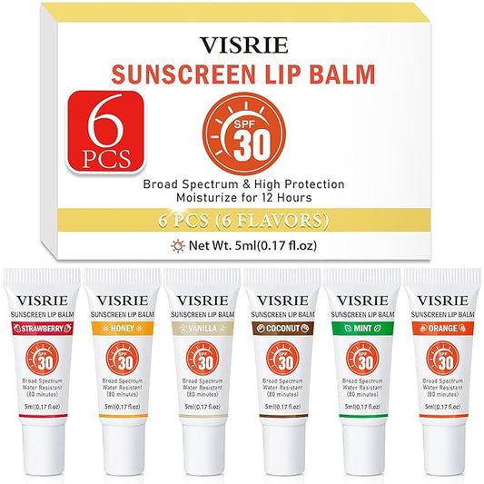 SPF 30 Lip Sunscreen, SPF Lip Balm Bulk 6 Pack, Moisturizing Sunscreen Lip Balm with Vitamin E and Shea Butter, Non-Sticky SPF Lip Gloss for All Skin Tones-Clear