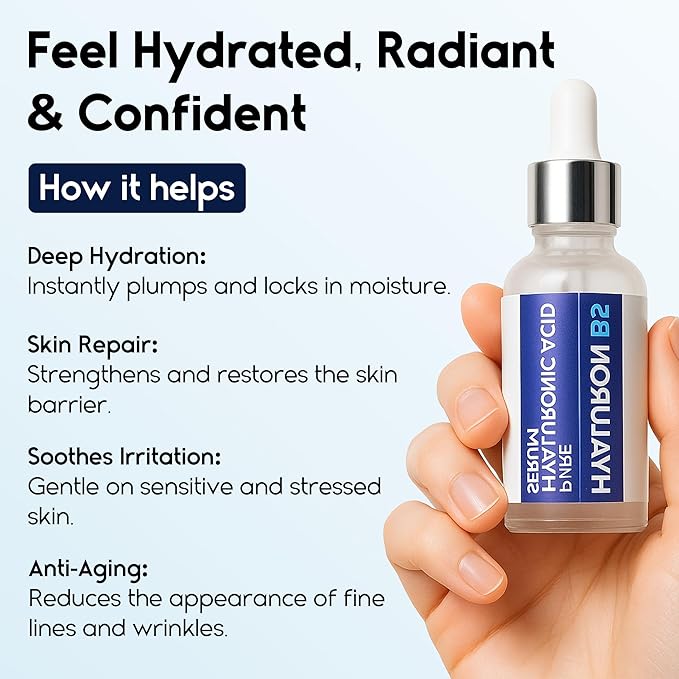 Hyaluronic Acid Serum for Face – 2.5% Hyaluronic Acid + 3% B5 - Acido Hialuronico B5 Serum for Women - Hydrating Formula for Fine Lines, Wrinkles & Anti Aging - 30ml