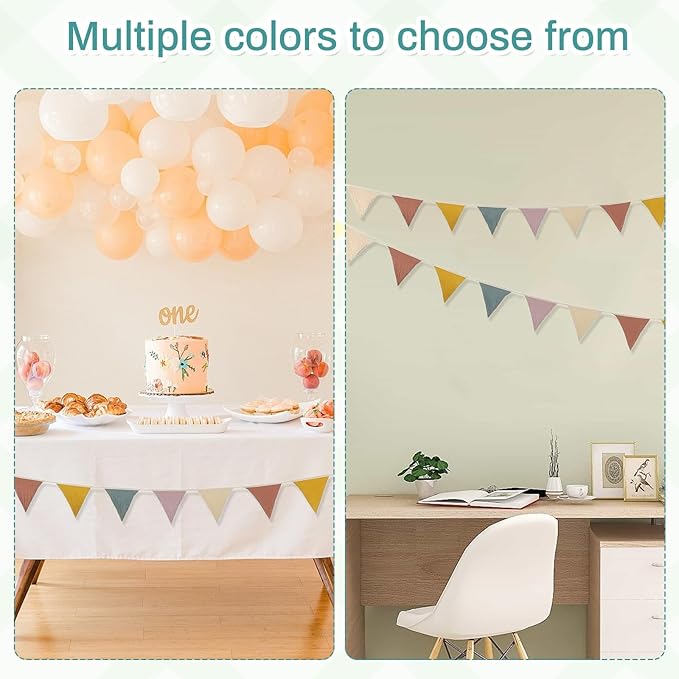 2PCS Pennant Banner Flags, Fabric Bunting Banner Nursery Garland Decor, Baby Shower Garland, Triangle Flags for Baby Boy Room, Playroom, Boho Birthday Party Decor, Each 7.75 ft (Vintage Color)