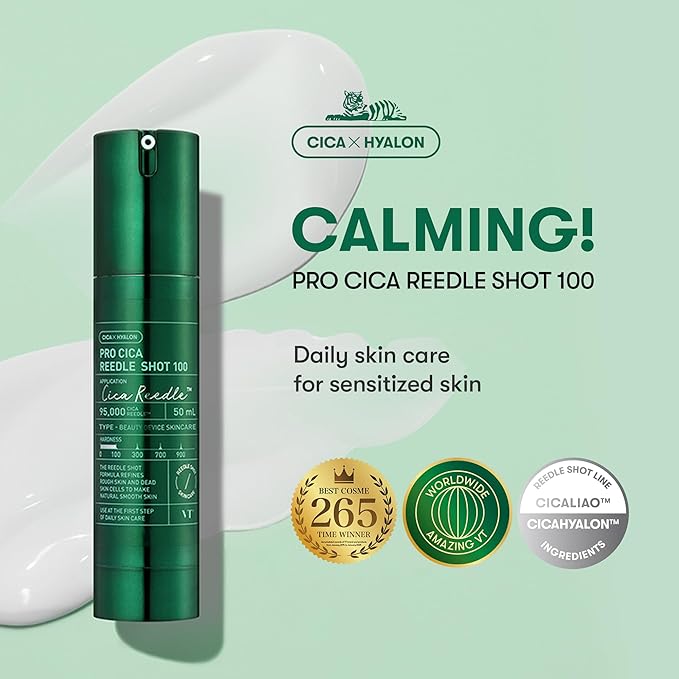 VT COSMETICS Pro Cica Reedle Shot 100, Centella Asiatica Microneedling Serum, Cica Exosome, Soothing, Hyaluronic Acid, Soft Skin, Glass Skin, Korean Skin Booster 1.69 Fl Oz.(50ml)