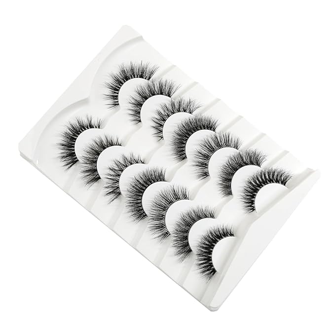 3D Clear Band False EyeLashes Soft Faux Mink Lashes Wispy Fluffy Eyelashes Natural Cat Eye Short Reusable 7 Pairs Happy Heartbeat(No.191)