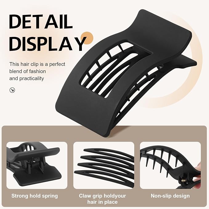 8 Pack French Flat Hair Clips for Women – Large Matte No-Slip Claw Barrettes for Thick & Thin Hair, Strong Hold Styling Accessories (black)