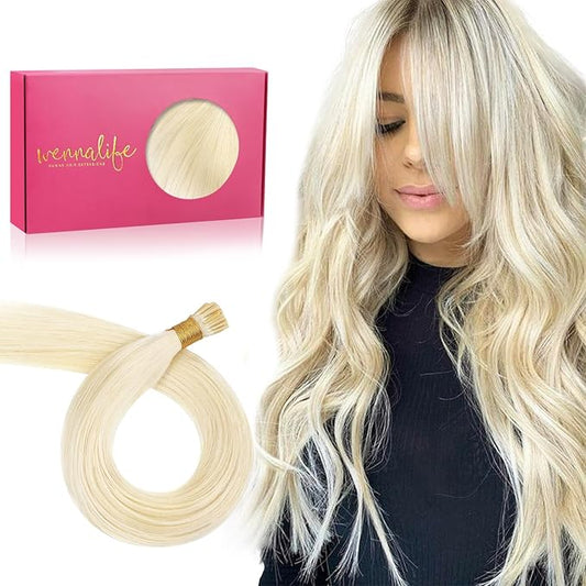 WENNALIFE I Tip Hair Extensions Human Hair, 50g 100s 16 Inch Platinum Blonde Remy Itip Human Hair Extensions Invisible Itips Straight I Tips Fusion Extensions Real Human Hair