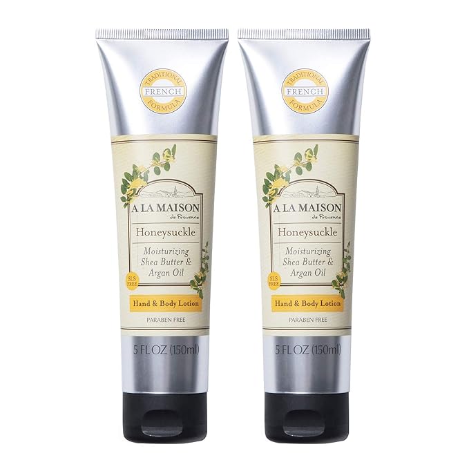 A LA MAISON de Provence Honeysuckle Hand and Body Lotion (Pack of 2) With Argan Oil, Shea Butter and Vitamin E, 5 fl oz Each