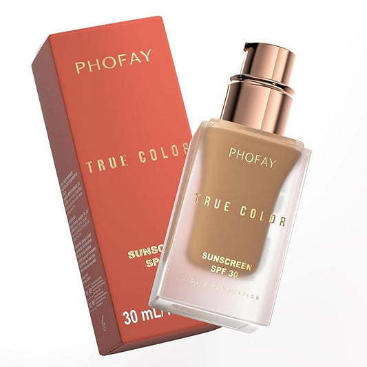 PHOFAY Matte Sunscreen Liquid Foundation SPF 30 (1.02 fl oz) - Long-Wearing Oil-Control, Concealing & Non-Greasy Buildable Coverage, Suitable for Most Skin Types, Daily & Outdoor Use (06#)