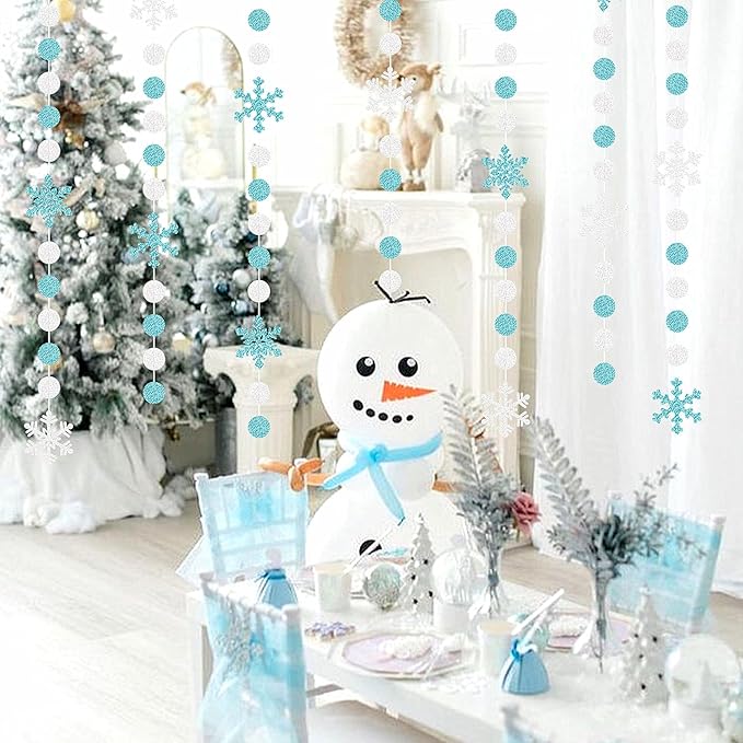 Snowflake-Snow Teal-Silver Christmas Party-Decorations Garland - 58Ft White Winter Wonderland Frozen Hanging Paper Streamers Banner,Birthday Wedding Baby Bridal Shower New Year Supplies Decor Ouruola