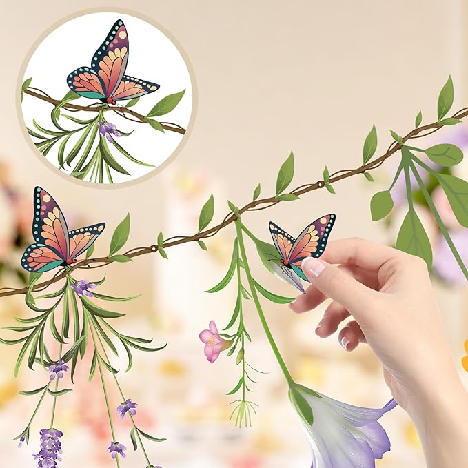 2PCS Flower Banner Reusable Wildflower Garland Floral for Spring Party Enchanted Garden Theme Picnic Wedding Baby Shower Birthday Tea Party Christmas Valentine's Day Supplies Home Decorations