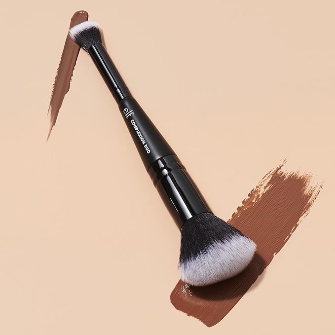e.l.f. Complexion Duo Brush, Makeup Brush For Applying Foundation & Concealer, Creates An Airbrushed Finish, Made With Vegan, Cruelty-Free Bristles