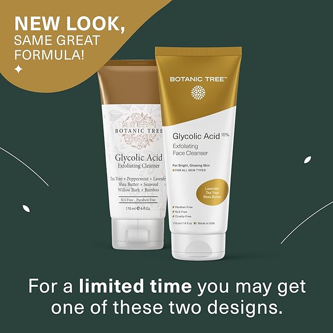 Botanic Tree Glycolic Acid Face Wash - Facial Cleanser and Scrub - 10% Glycolic Acid, AHA - Salicylic Cleanser - 6 fl. oz