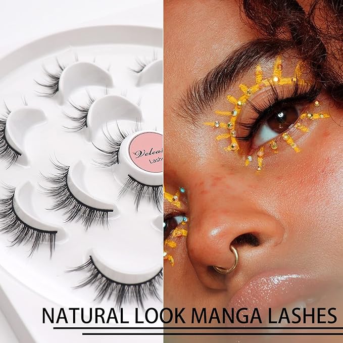 Veleasha 5D Faux Mink Lashes - Luxurious Manga Spike Lashes, 7 Pairs Pack